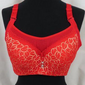 Gorgeous Red and Gold Decorated Bra Sz. 40/90